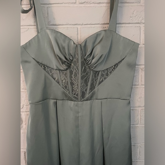 Azazie Raquel Green Lace Corset Satin Dressy Jumpsuit Like New Size 4 - Picture 10 of 11